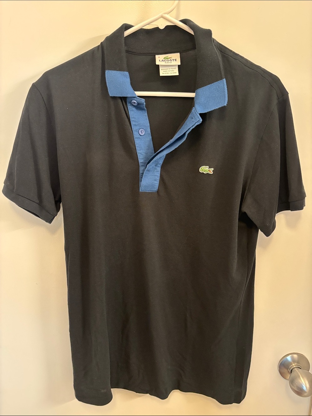 Lacoste Black Polo with Blue Collar and Placket